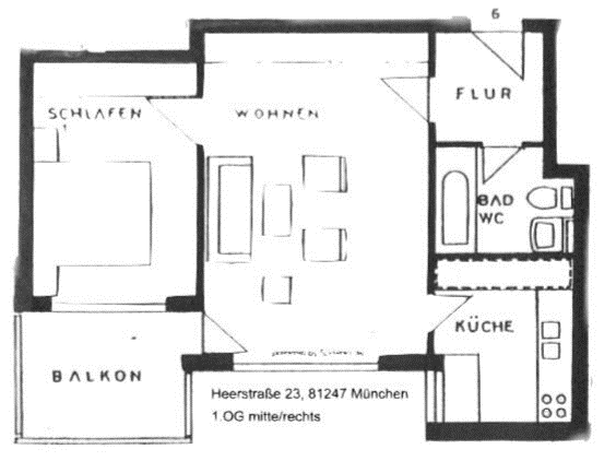 Grundriss der 2-Zimmer-Wohnung in der Heerstrasse 23