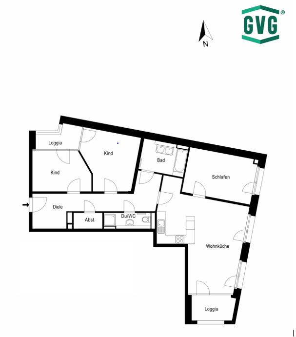 Grundriss 11.05 - 4 Zimmer, Neubau, Loggia und offene EBK